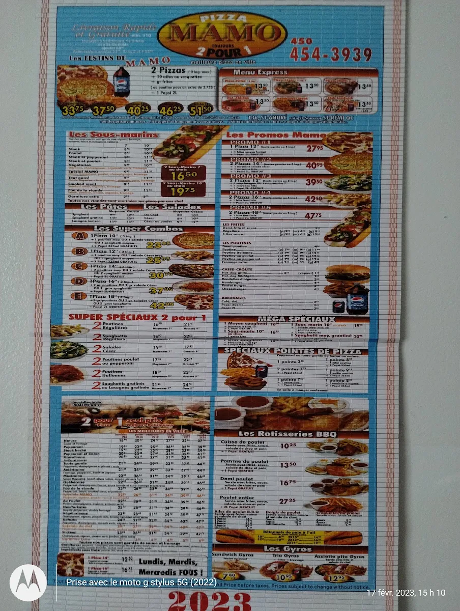 Menu, Pizza mamo