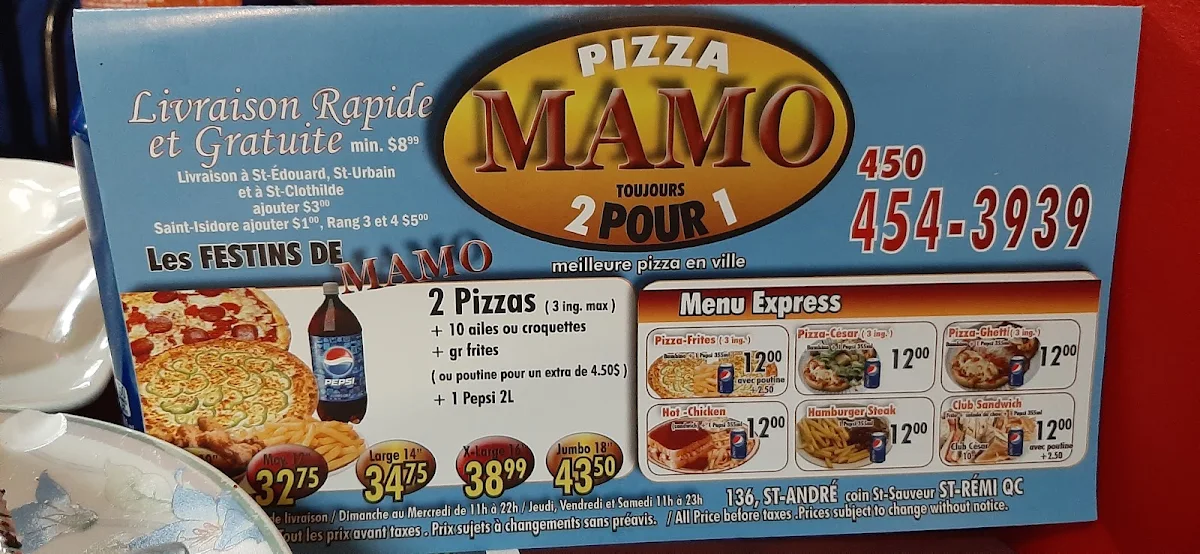 Menu, Pizza mamo