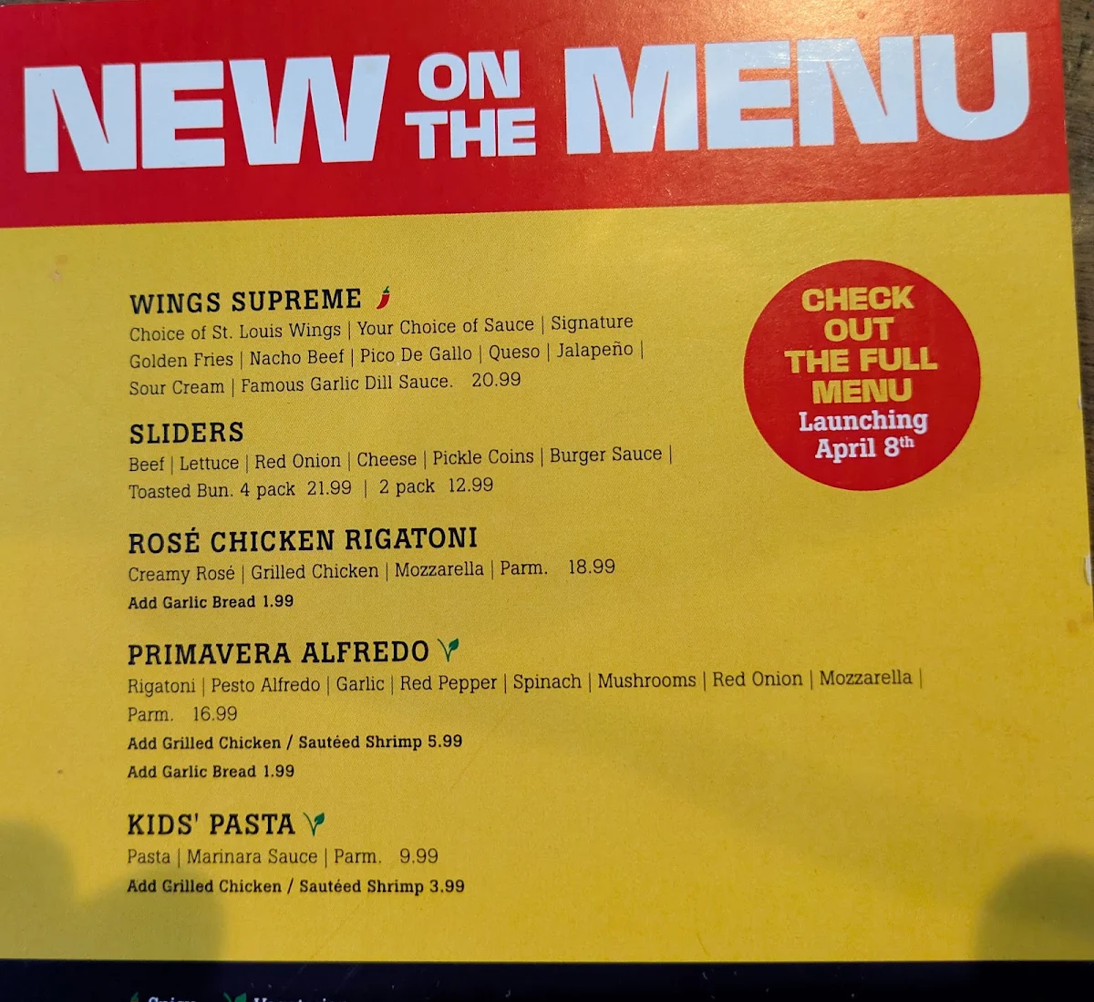 Menu, St. Louis Bar & Grill
