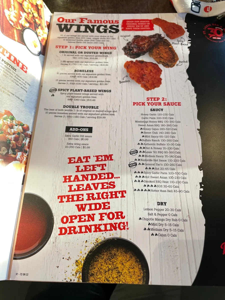 Menu, St. Louis Bar & Grill
