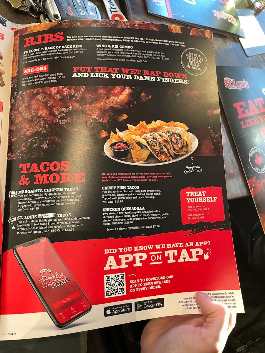 Menu, St. Louis Bar & Grill