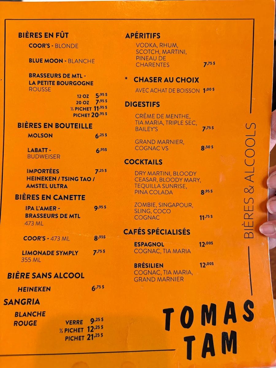 Menu, Restaurant Tomas Tam Inc