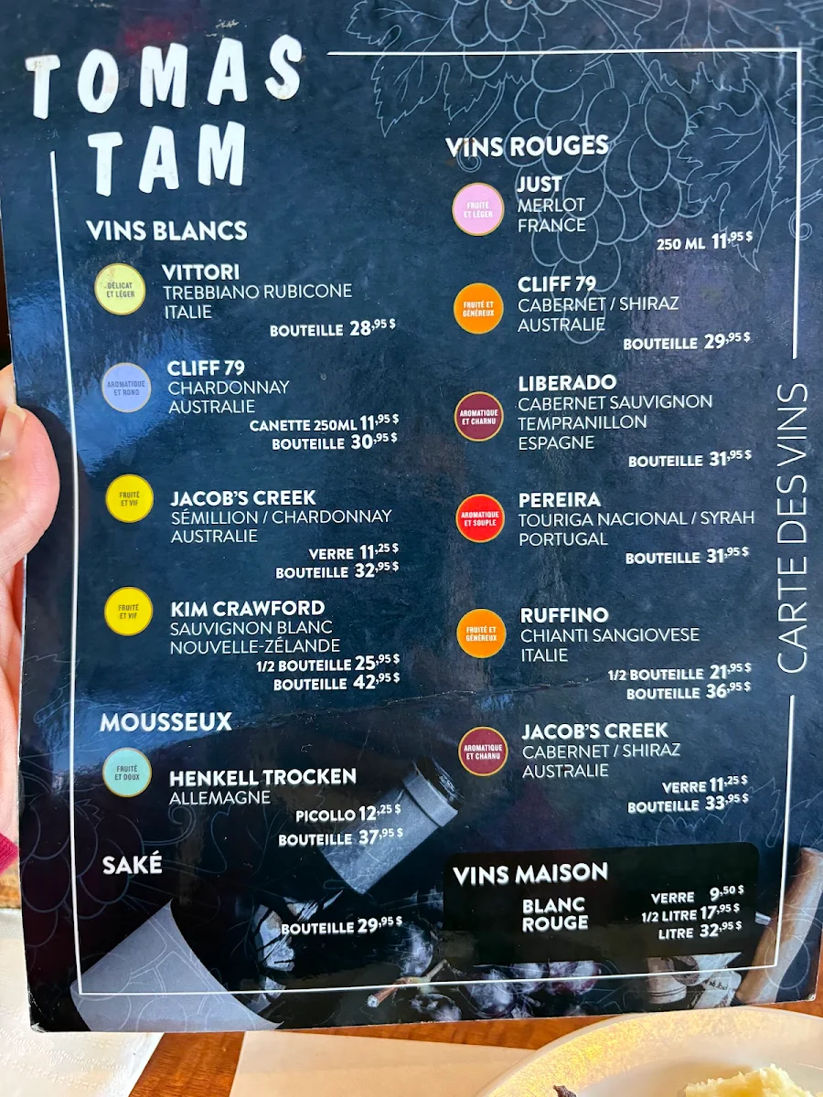 Menu, Restaurant Tomas Tam Inc