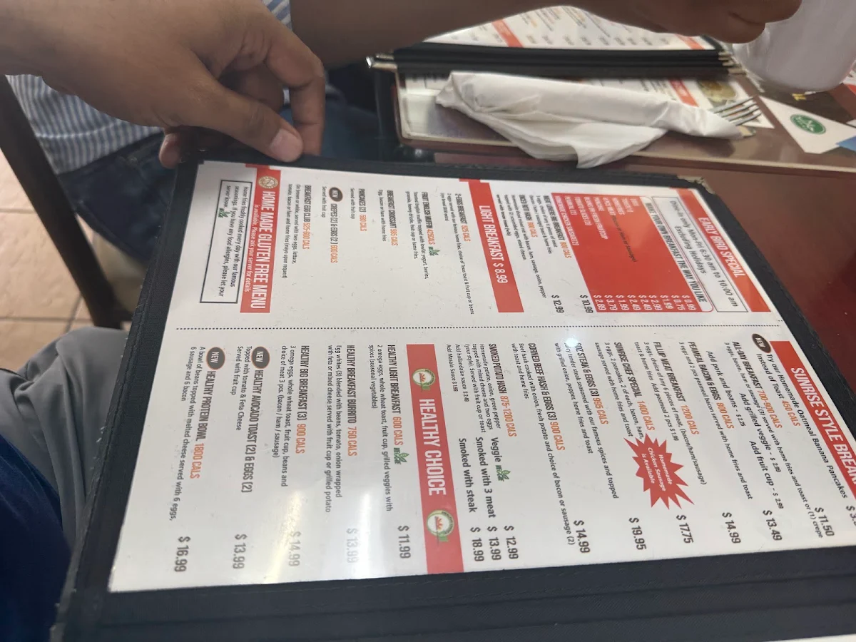 Menu, Sunrise Griddle