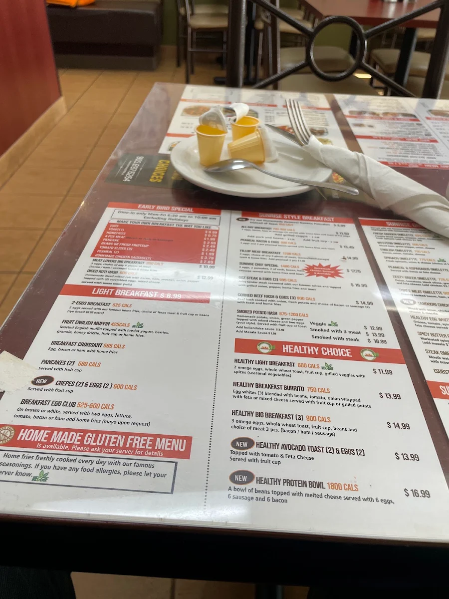 Menu, Sunrise Griddle