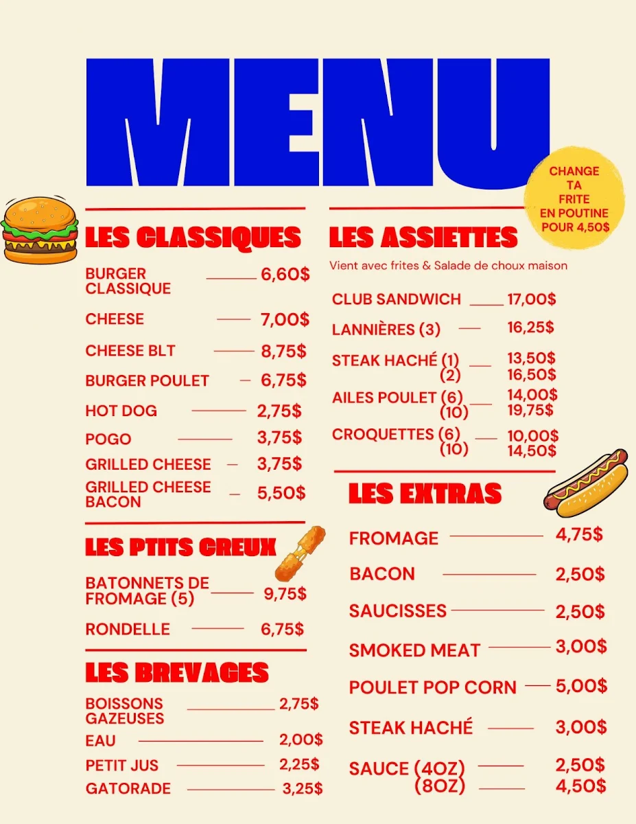 Menu, Casse-Croûte Jo-Bine (St-Élie-de-Caxton)