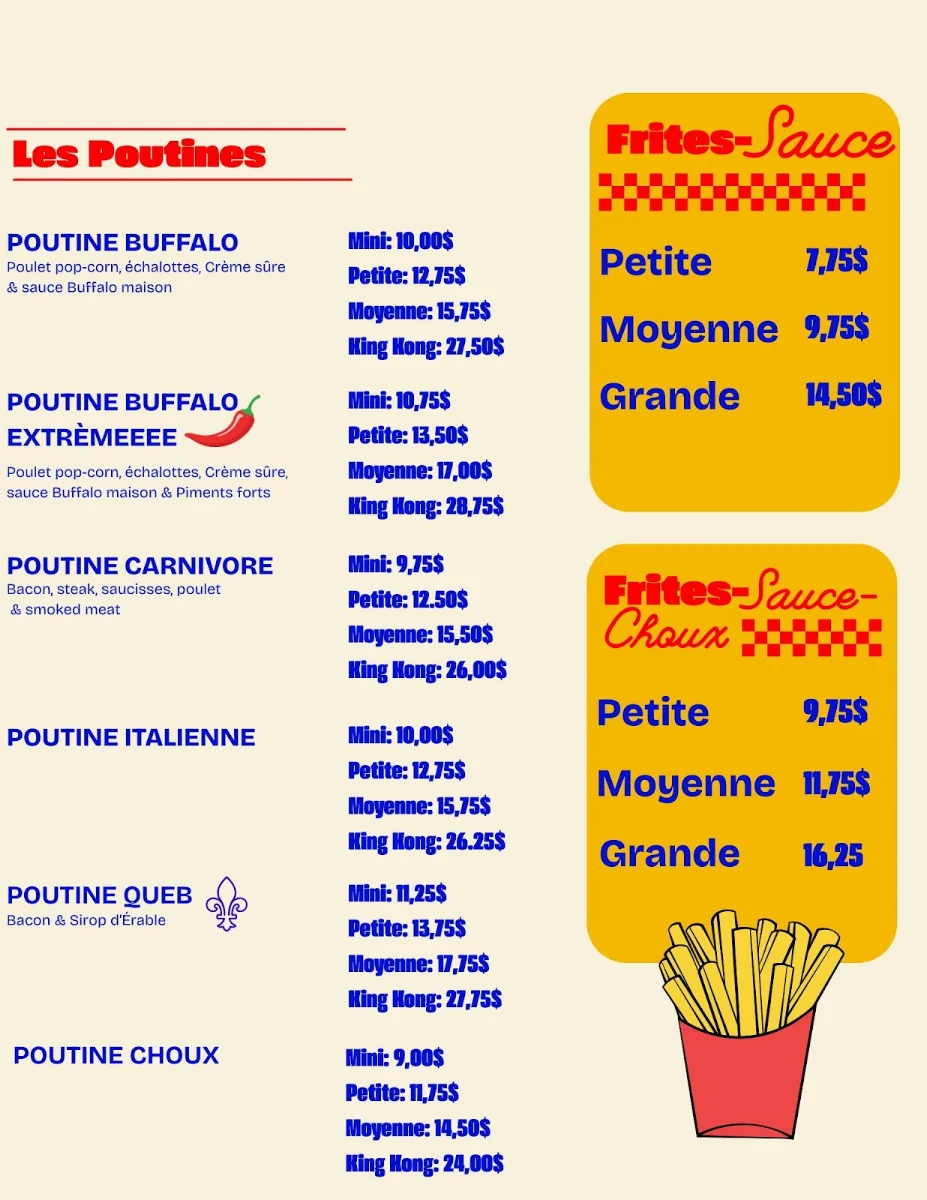 Menu, Casse-Croûte Jo-Bine (St-Élie-de-Caxton)
