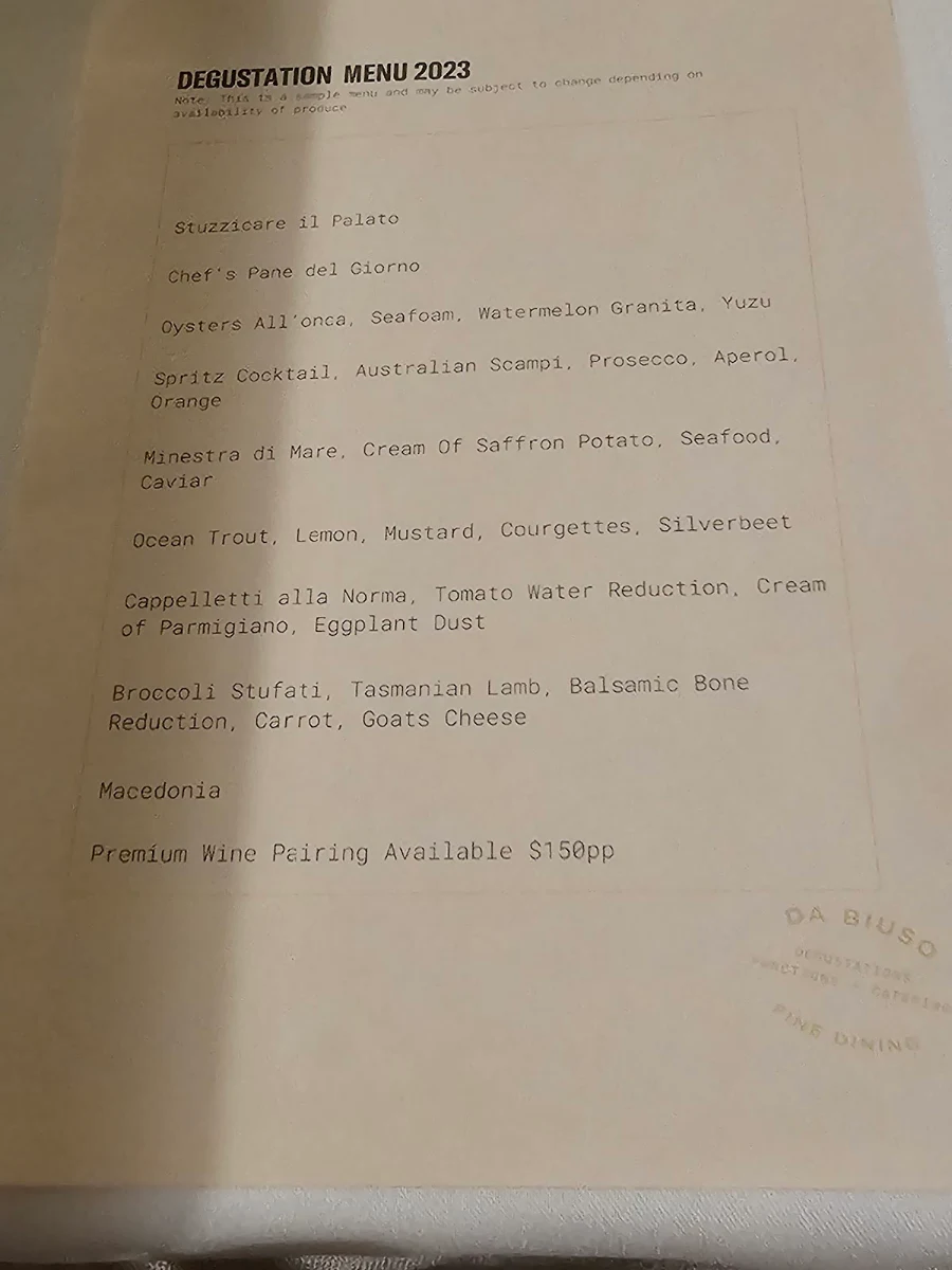 Menu, Bottarga By Da Biuso Restaurant