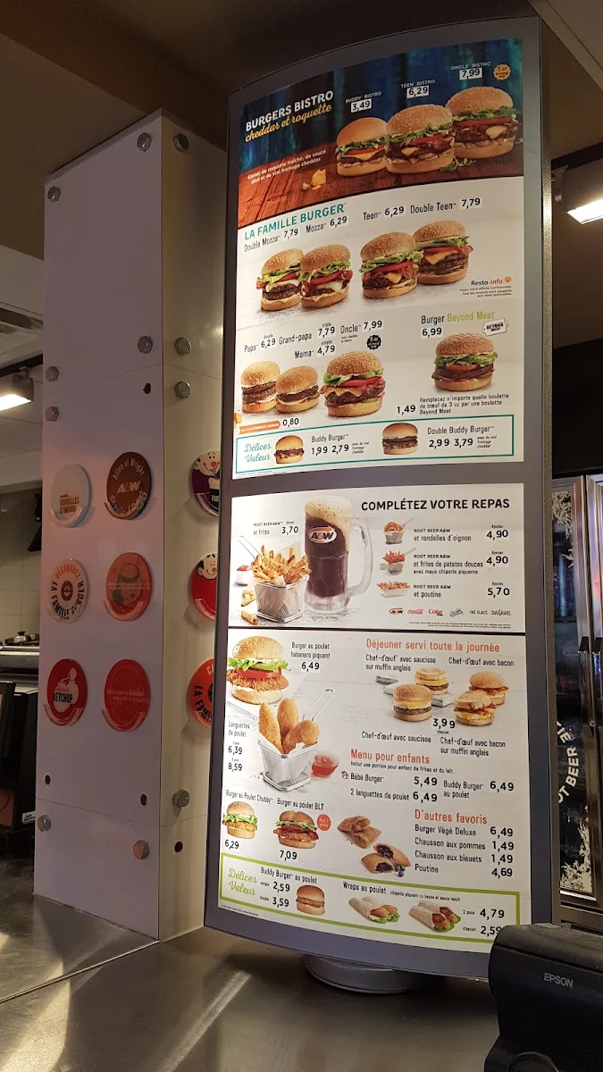 Menu, A&W Canada