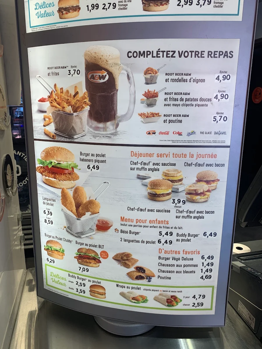 Menu, A&W Canada
