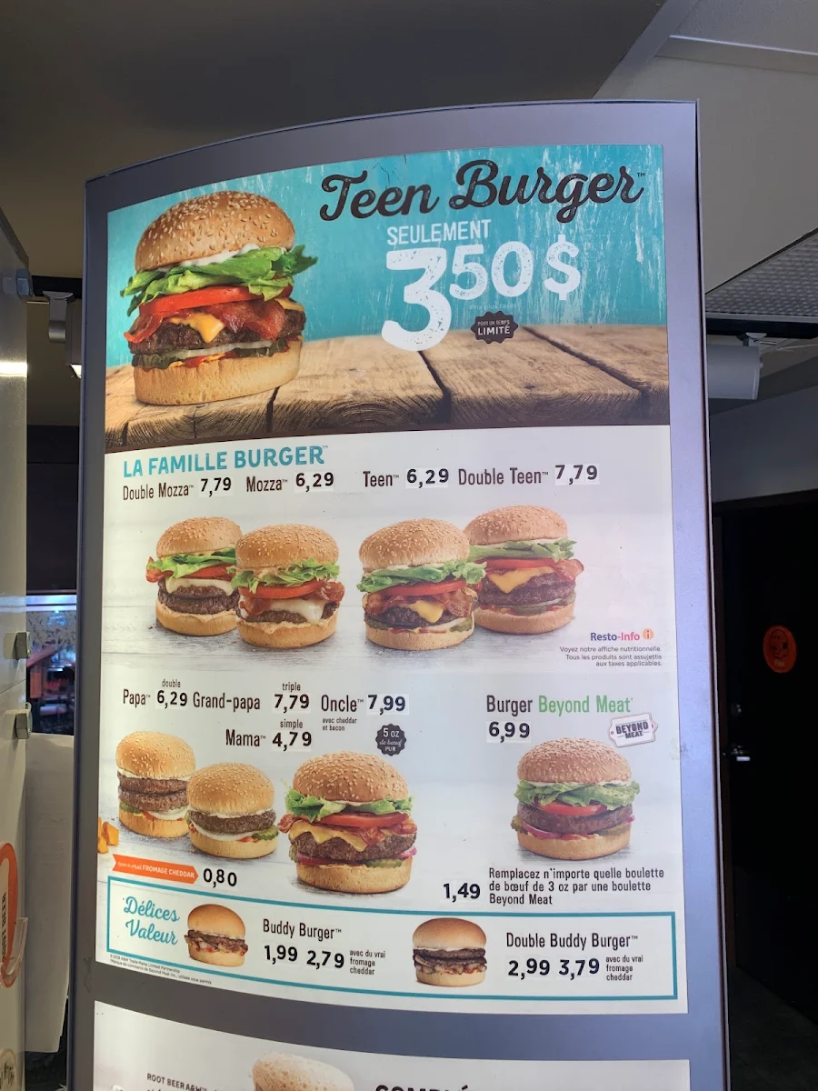 Menu, A&W Canada