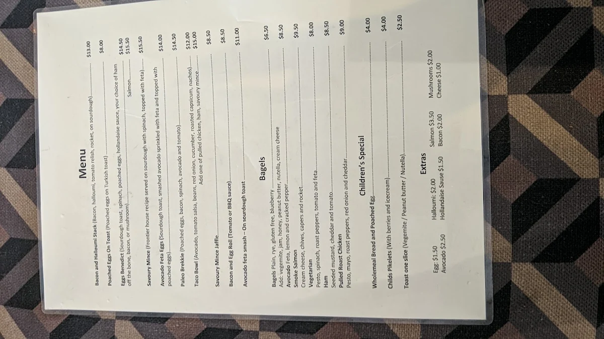 Menu, Frontier Coffee House