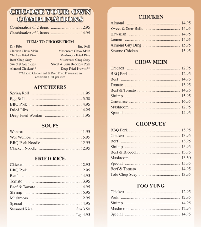 Menu, Gilly's Restaurant