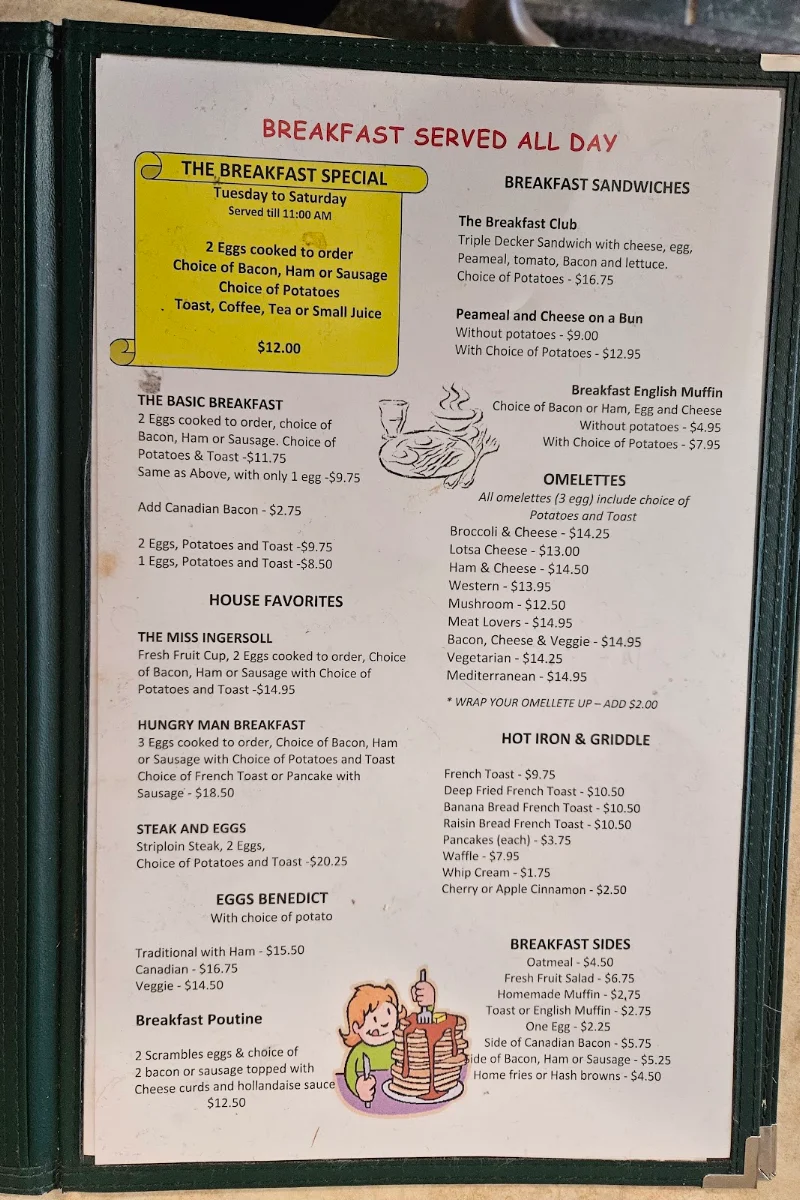 Menu, Miss Ingersoll Restaurant
