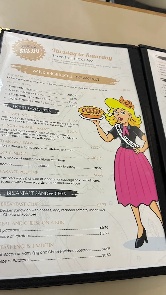 Menu, Miss Ingersoll Restaurant