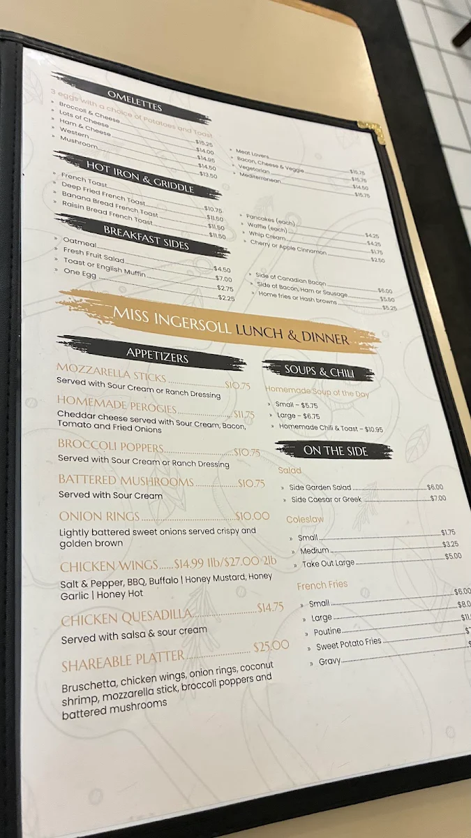 Menu, Miss Ingersoll Restaurant