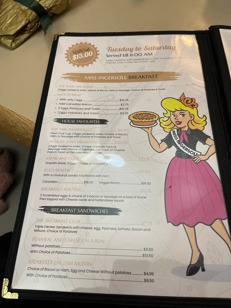 Menu, Miss Ingersoll Restaurant