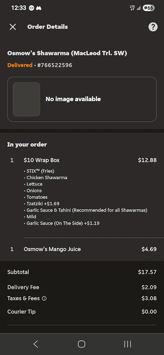 Menu, Osmow's Shawarma