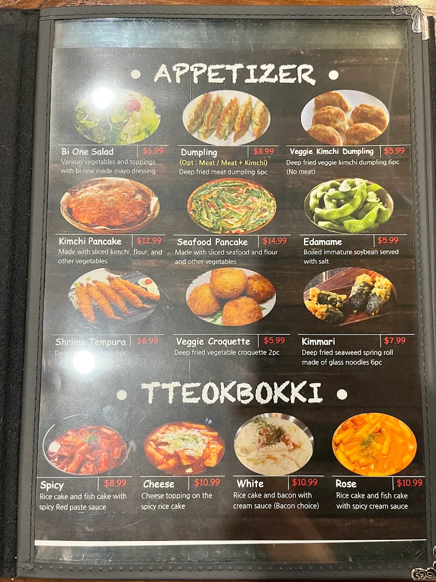 Menu, Bi-One Korean BBQ
