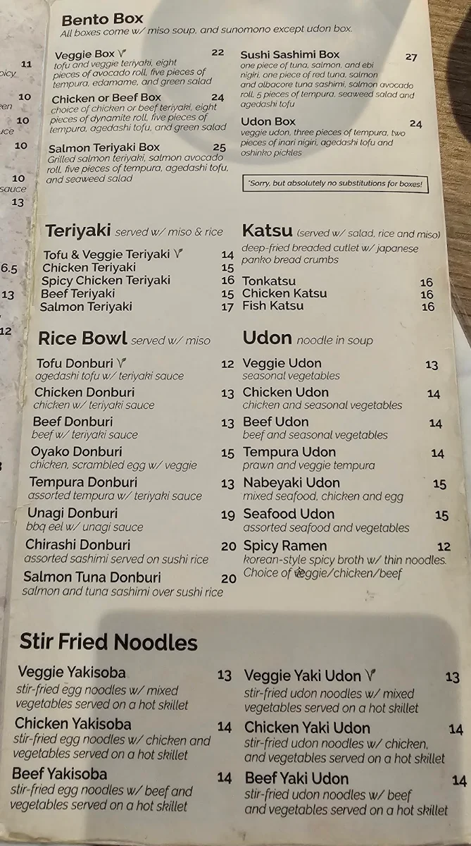 Menu, Sushi Nara