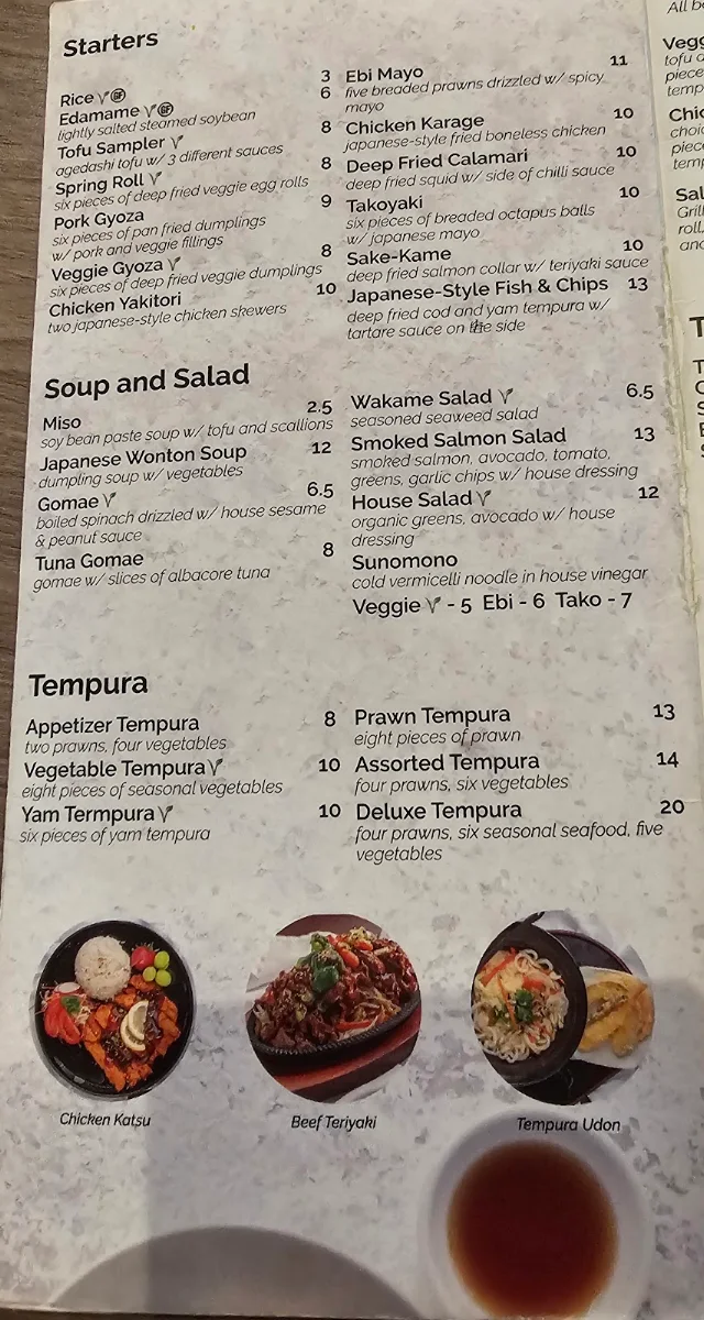 Menu, Sushi Nara