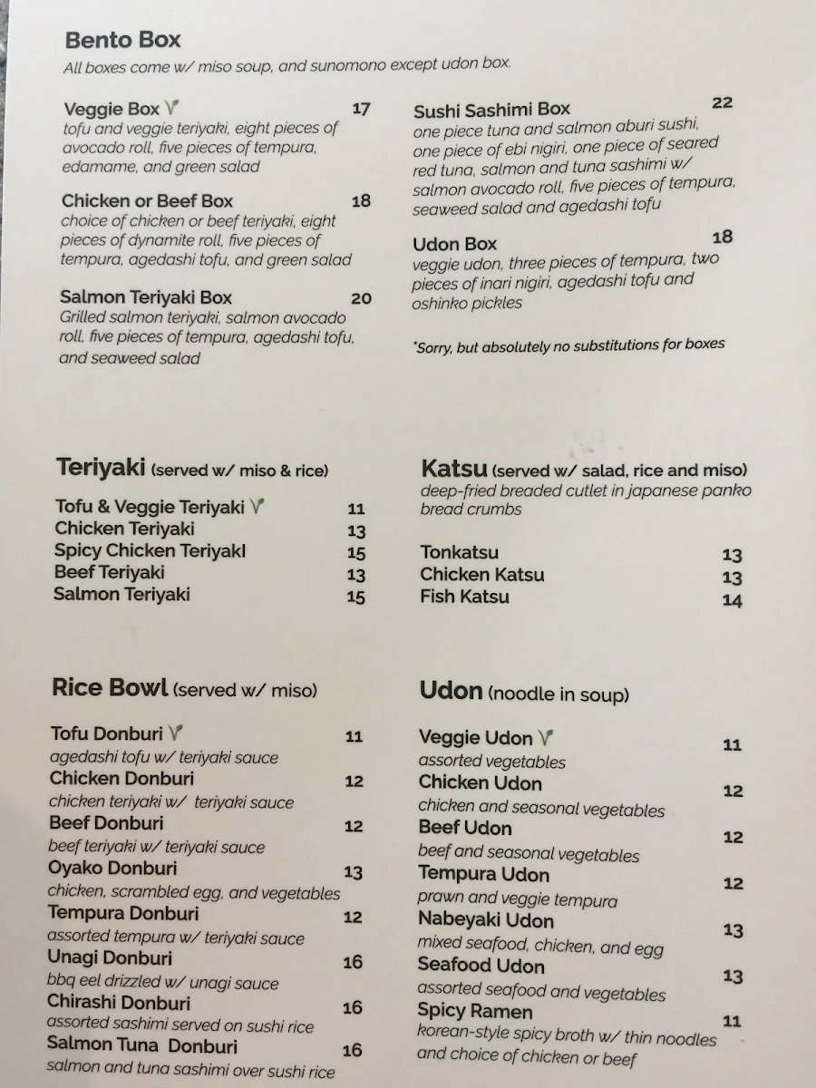 Menu, Sushi Nara