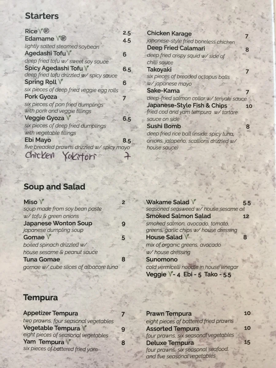 Menu, Sushi Nara