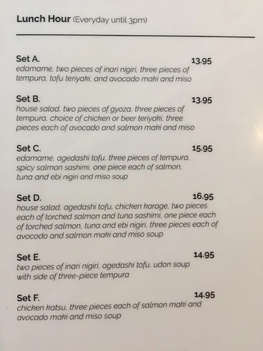Menu, Sushi Nara