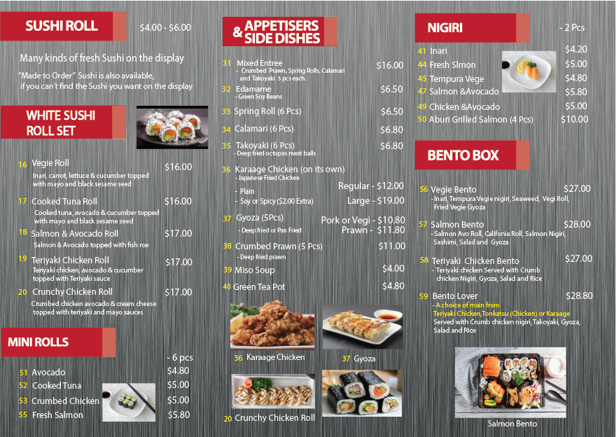 Menu, Sushi Lite