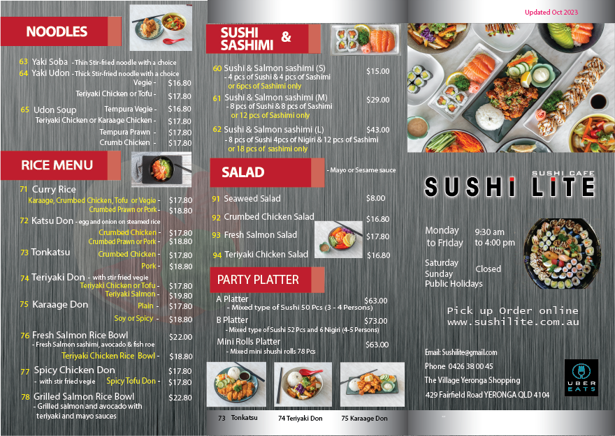 Menu, Sushi Lite