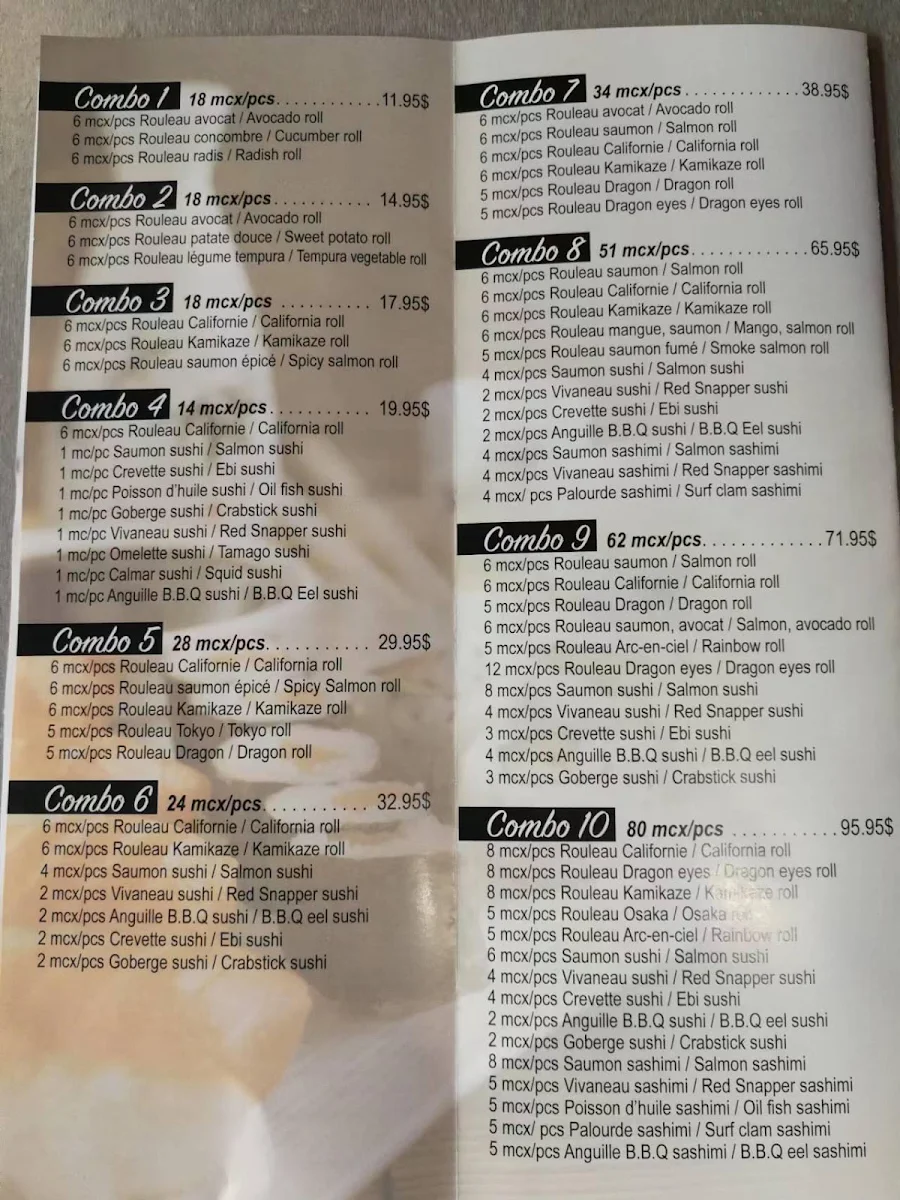 Menu, Sushi Samurai