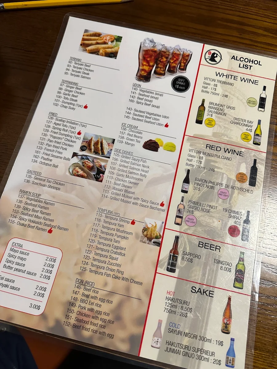 Menu, Sushi Samurai