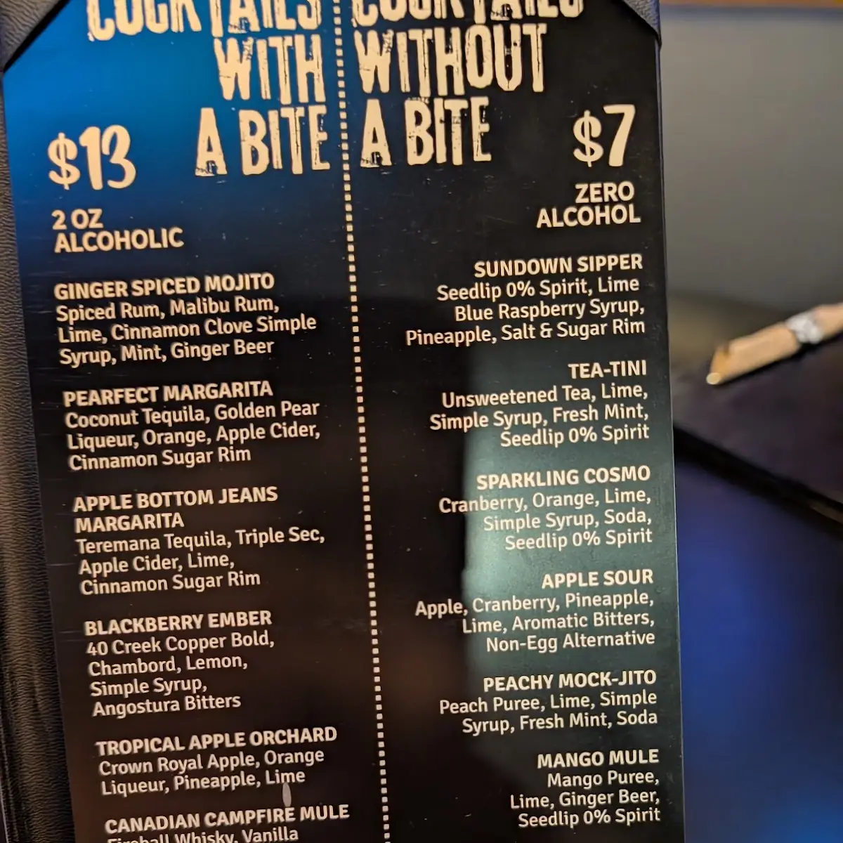 Menu, Bad Dog Corunna