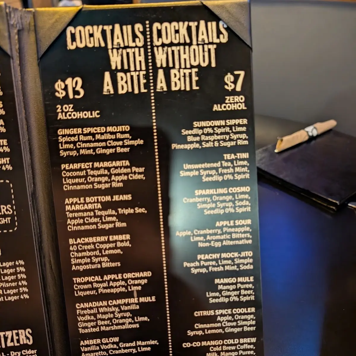 Menu, Bad Dog Corunna