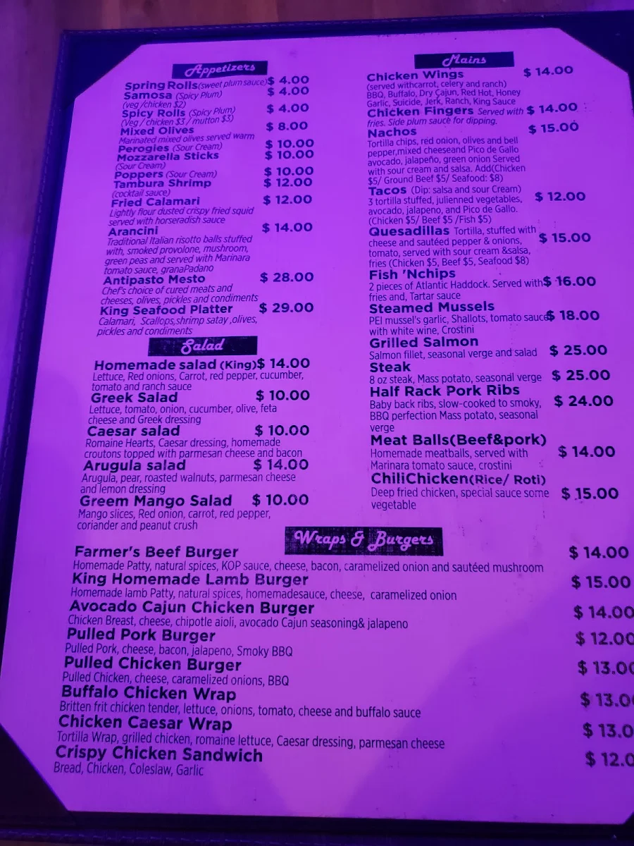 Menu, New village pizzeria and bar