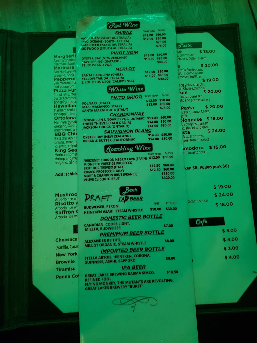 Menu, New village pizzeria and bar