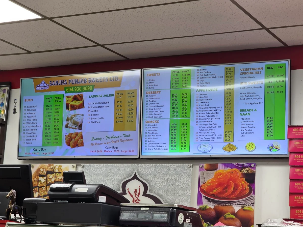 Menu, Sanjha Punjab Sweethouse Ltd