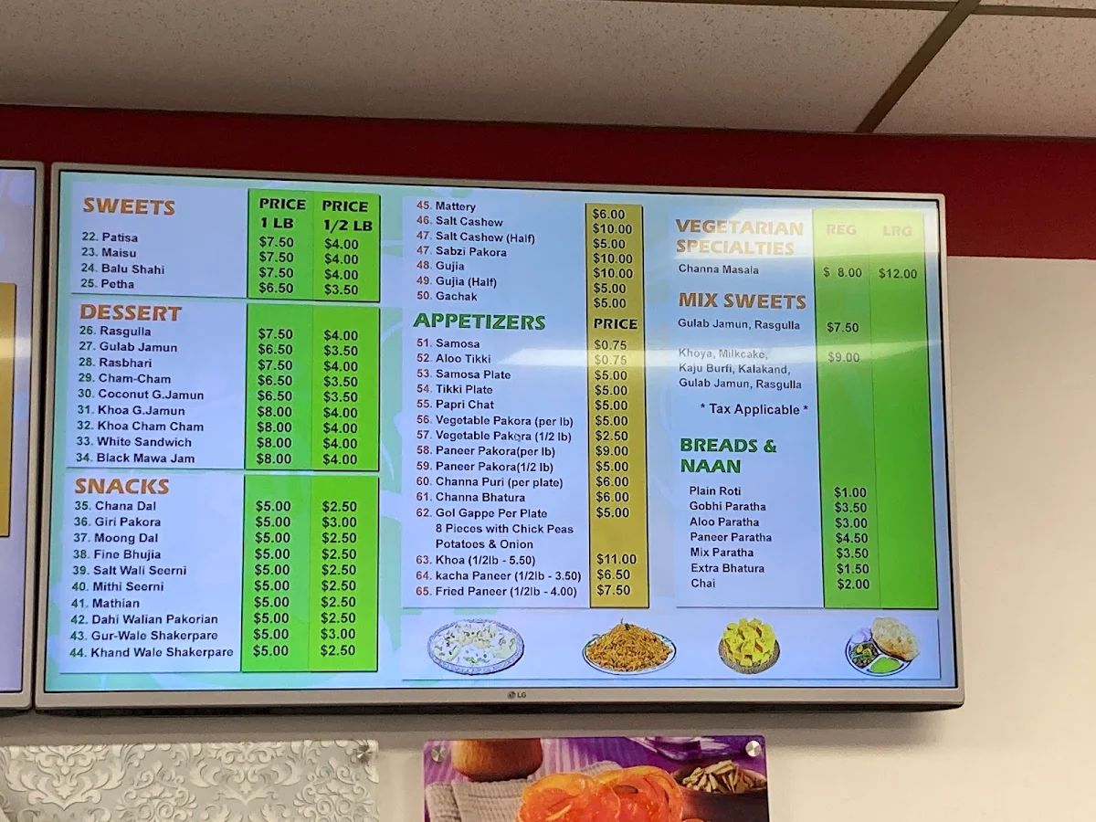 Menu, Sanjha Punjab Sweethouse Ltd
