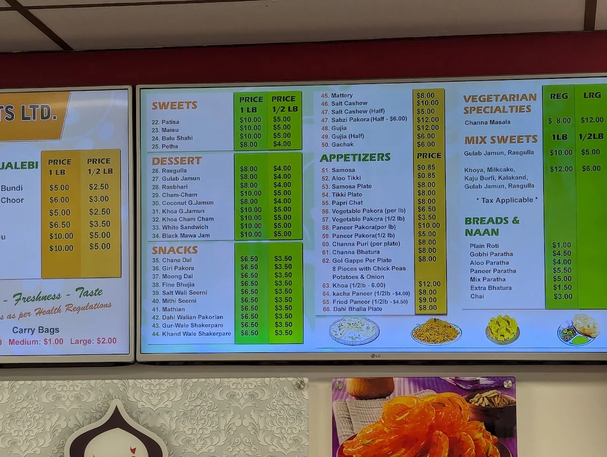 Menu, Sanjha Punjab Sweethouse Ltd