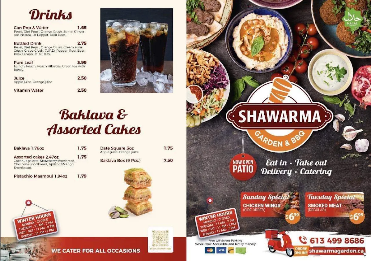Menu, Shawarma Garden