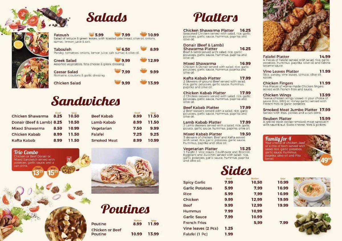 Menu, Shawarma Garden
