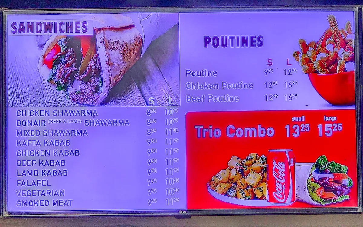 Menu, Shawarma Garden