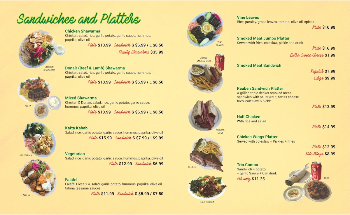 Menu, Shawarma Garden