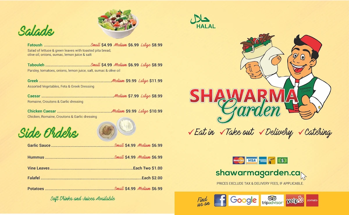 Menu, Shawarma Garden