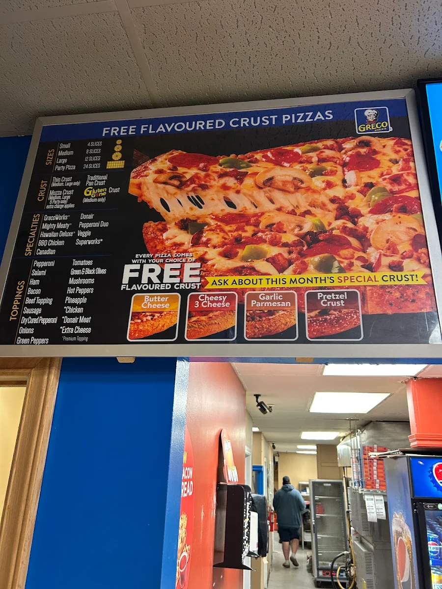 Menu, Greco Pizza