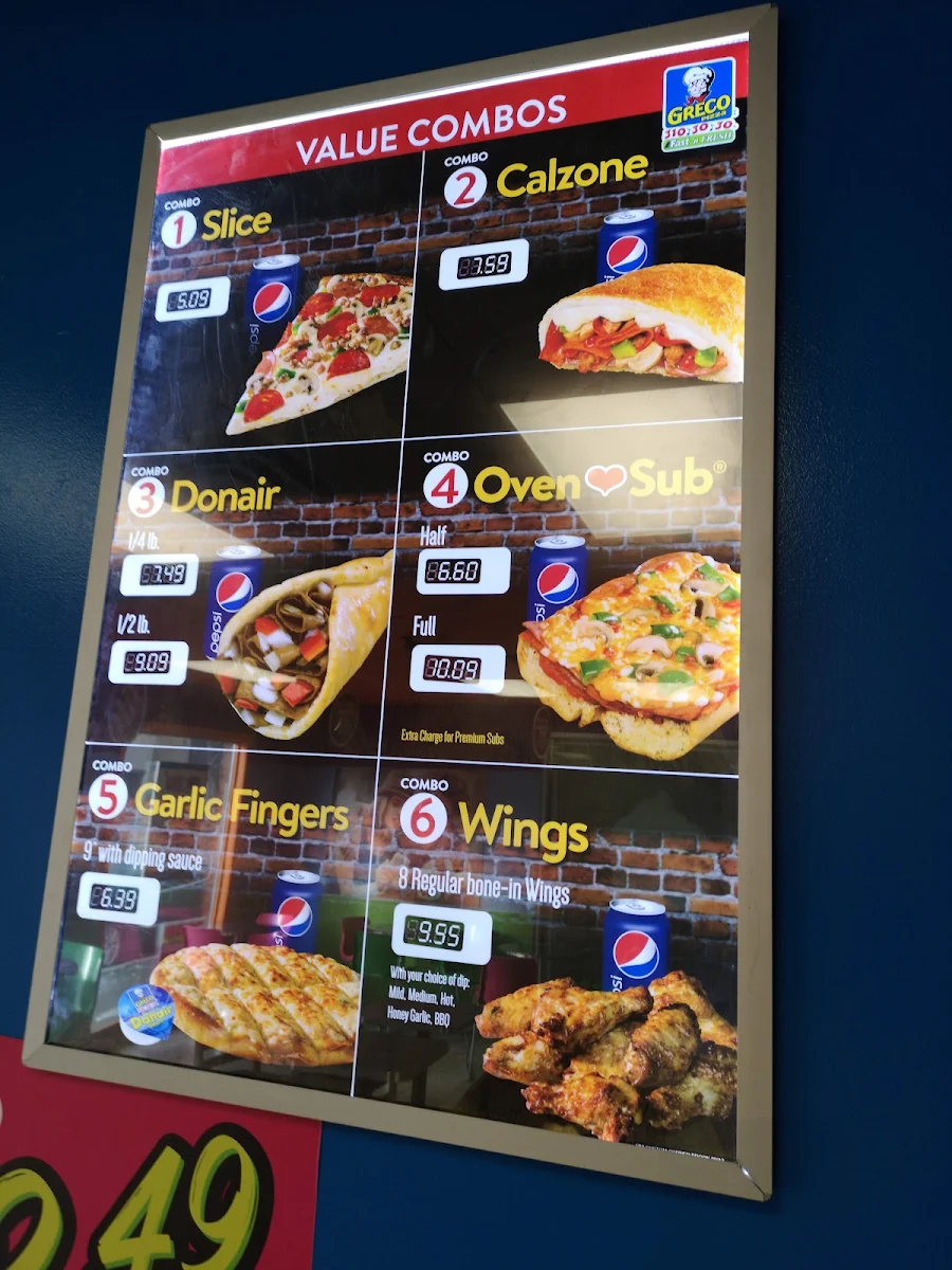 Menu, Greco Pizza
