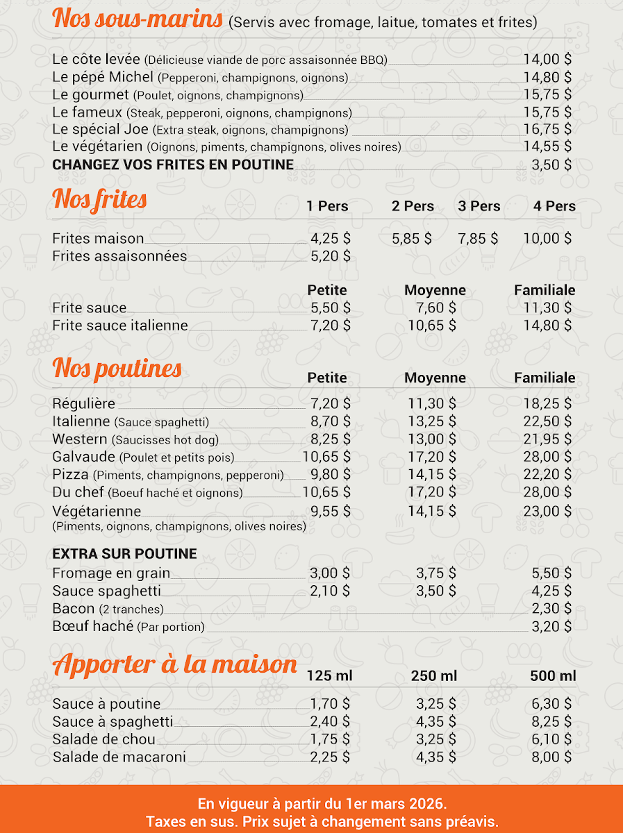 Menu, Cantine Ste-Helene
