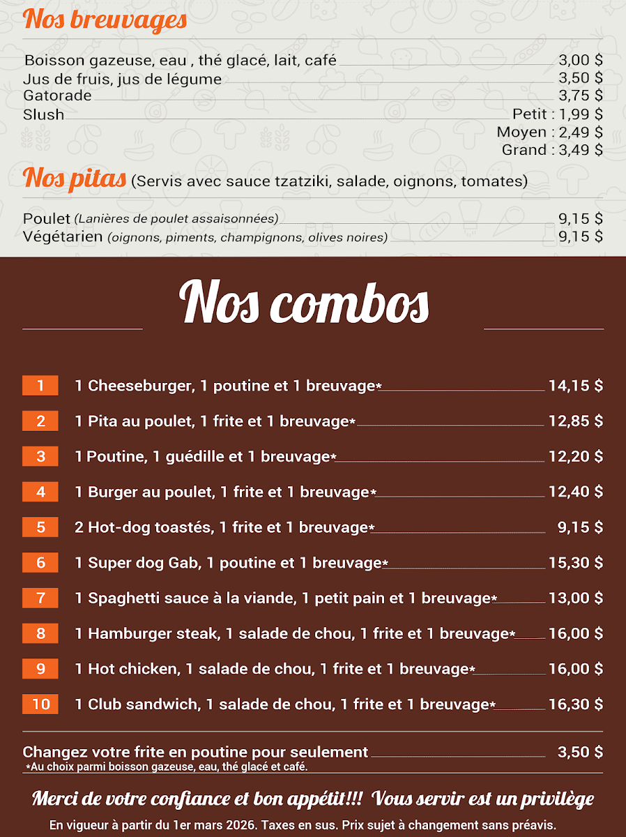 Menu, Cantine Ste-Helene