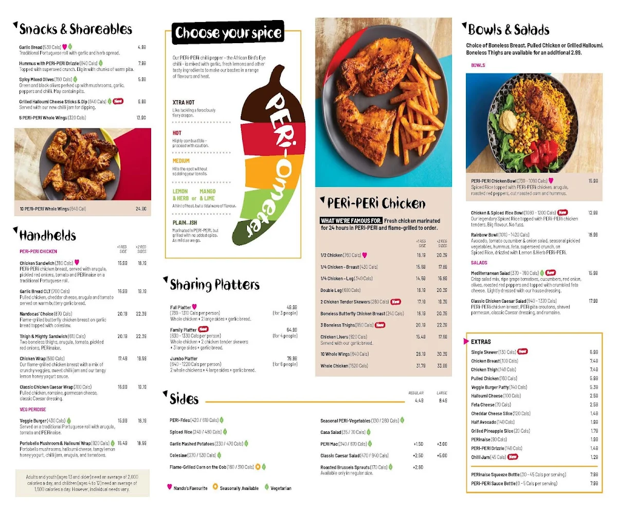 Menu, Nando's PERi-PERi