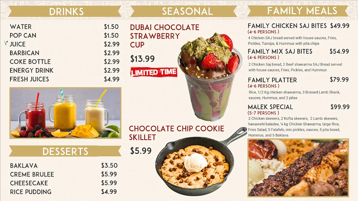 Menu, Malek El Shawarma